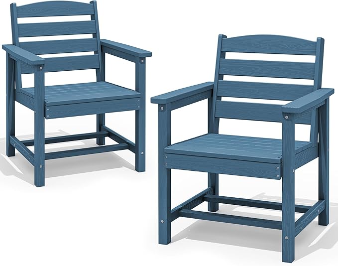 SERWALL Patio Dining Chair Set of 2,All Weather HDPE Outdoor Dining Chair, Blue
