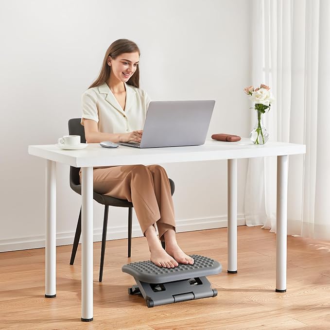 HUANUO Adjustable Desk Footrest, Foot Rest for Under Desk at Work with Massage, Adjustable Foot Stool with 3 Height Position & 30 Degree Tilt Angle Adjustment for Home, Office, Gray