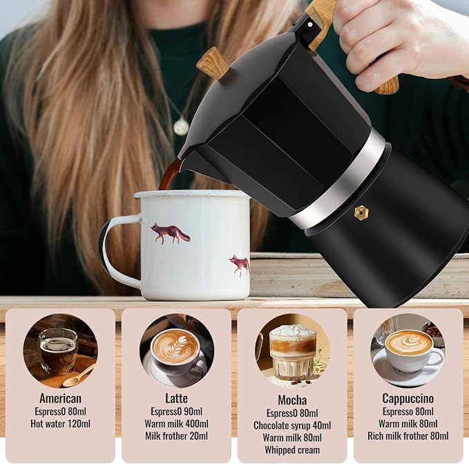 12 Cup Aluminum Moka Pot Classic Stovetop Espresso Coffee Maker 600ml 20oz Coffeemaker Percolator Mocha Pot Greca Coffee Maker Cafe Makers for Italian and Cuban Café Brewing Black