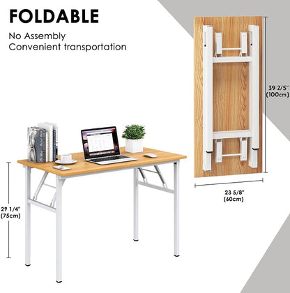 Need Office Computer Desk 39.3 Inch Sturdy Folding Laptop Table Teak | White Frame Writing Gaming Work Table/Foldable Home Office Desk/Sewing Table, No Assembly Required
