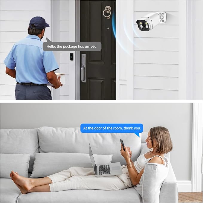 4K Security Camera System, 4pcs 2K PoE Wired Turret Cameras with Human Detection and 2 Way Talk, Color Night Vision, 8MP 4CH NVR with 1TB Hard Drive for 24/7 Local Recording, No Subscription (4 CAM)