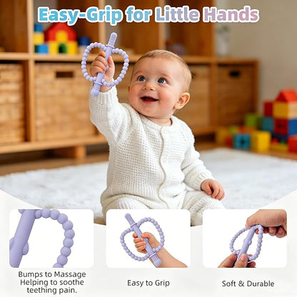 Fu Store Hollow Teether Tube 5 Pack Apple Shape Chew Straw Sensory Toy for Infant Toddlers Silicone Tubes Teething Toys for Babies 0-6 0-12 0-36 Months Gifts Teething Relief Soothing Gums