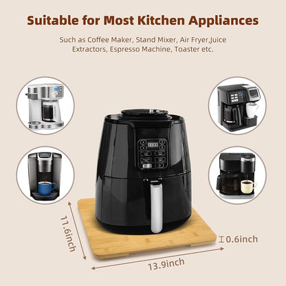 360°Rolling Tray Bamboo Kitchen Appliance Slider for Coffee Maker Pot | Countertops Sliding Tray Mat for Kitchen Appliances Easily Move Under The Cabinet Natural 11.6×13.9