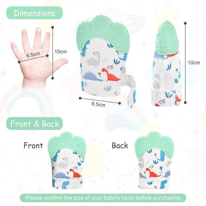 2Pack Silicone Teething Mitt, Soothing Infant Teething Mitten Pain Relief, Prevent Scratches Glove, Safe Silicone Teething Toys for 0-12 Months