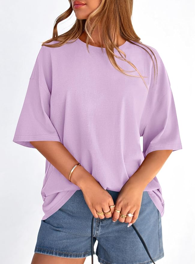 PRETTYGARDEN Womens 2026 Spring Going Out Tops Casual Short Sleeve Crewneck Loose Fit Basic Oversized T Shirts Summer Outfits