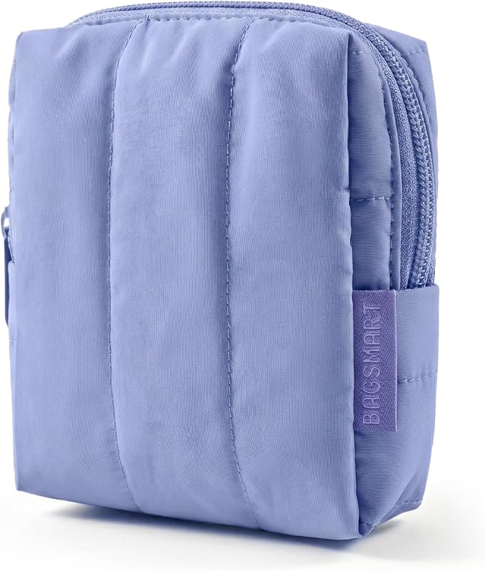 BAGSMART Small Makeup Bag for Women with Slip-in Pocket, Purple | Zipper Pouch, For Purse, Toiletry Pouch, Puffy Padded Mini Cosmetics Bag, Travel Essentials, Cute Make Up Organizer