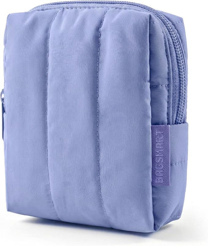 BAGSMART Small Makeup Bag for Women with Slip-in Pocket, Purple | Zipper Pouch, For Purse, Toiletry Pouch, Puffy Padded Mini Cosmetics Bag, Travel Essentials, Cute Make Up Organizer
