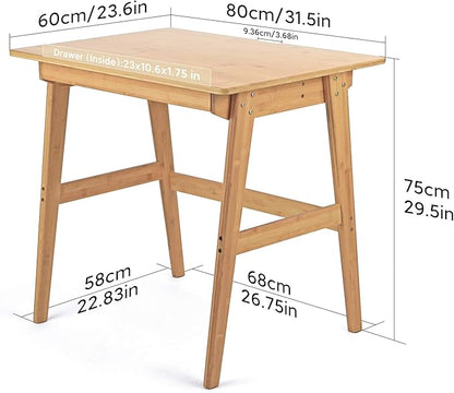 Nnewvante 31.5" Bamboo Writing Desk, Home Office Computer Desk with Drawer | Compact Modern Simple Style, Study Table with Storage for Small Spaces