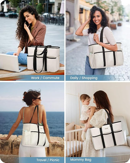 LOVEVOOK Work Tote Bag, 15.6 Inch Laptop Bag for Women Teacher Nurse Mom With Large Cup Holder, Computer Purse Large Handbag With Multi Pockets