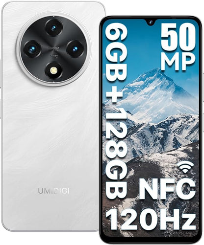 UMIDIGI G100 Unlocked Cell Phone Android 14, 6.9" HD+ 120Hz,Octa-core 12GB +128GB Expand 1TB,GPS Unlocked Smartphone,6000mAh,50MP Triple Camera,Dual 4G LTE Phone, NFC,AI Face Unlock,OTG,White