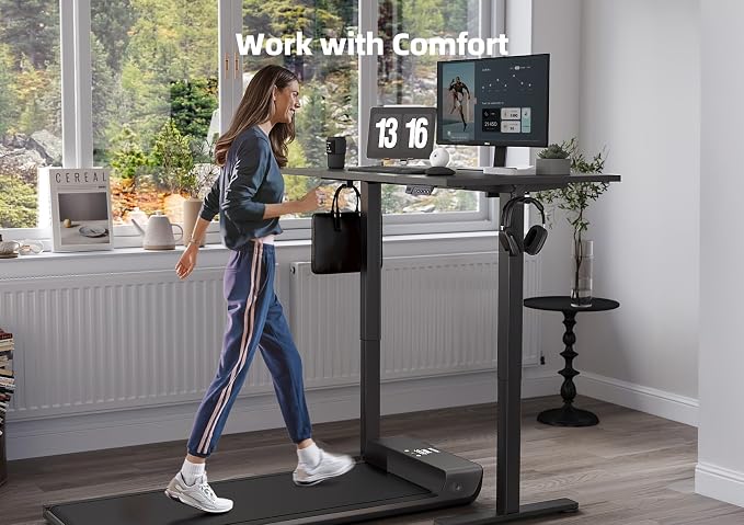 YDN 48 x 24 Inch Black Electric Standing Desk | Adjustable Height, Sit Stand, Cable Management, Ergonomic, Home Office