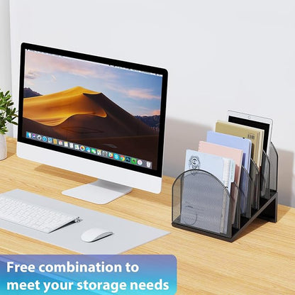 gianotter Desktop File Organizer with 5 Compartments | Desk Organizer Paper Organizer for Desk Workspace Organizers for Office Supplies (Black, Inclined Style)