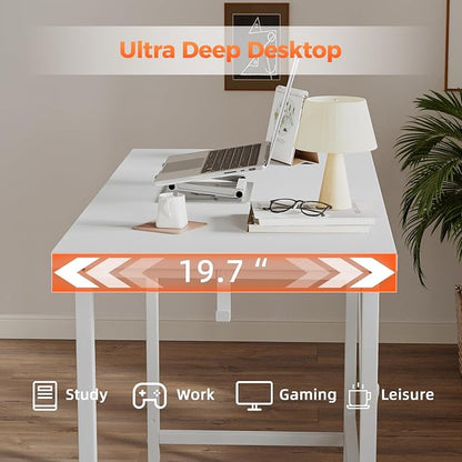 Mericonia 39x20 Inch Computer Desk with Wheels, Small Simple Rolling Desk | Writing Table for Home Office Bedroom Work Study, White