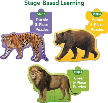 Skillmatics Step by Step Puzzles - 40 Piece Jigsaw & Toddler Puzzle, Montessori Educational Toy for Boys & Girls, Wild Animals, Travel Friendly, Gifts for Kids Ages 3, 4, 5 and Up