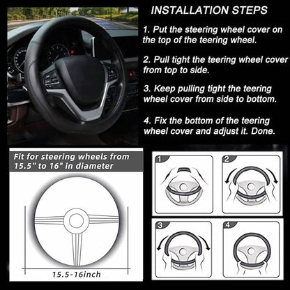 Valleycomfy Microfiber Leather Steering Wheel Cover Large-Size for F150 F250 F350 Ram 4Runner Tacoma Tundra Range Rover Model S X with 15 1/2 inches-16 inches Outer Diameter (Black)