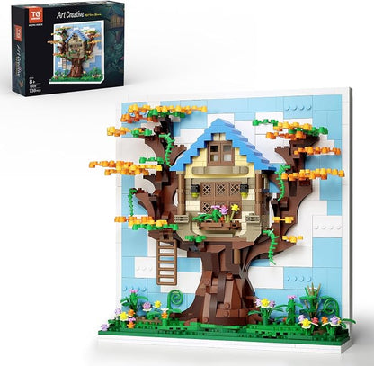 TG BLOCKS Micro Brick Eif Tree House Building Set, 3D Wall Art Home Office Decoration or Table Display, Creative Building Craft Set, Ideas Gift Building Toy for Adults,Teens Ages 8+ Kids