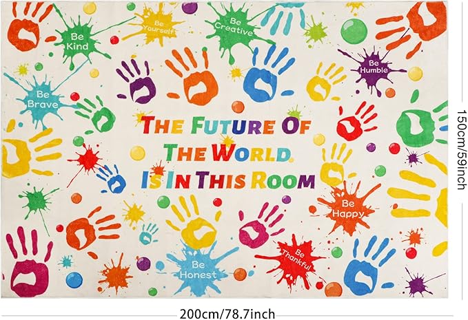 Colorful Kids Rug, Washable Rug for Kids, Handprints Area Rugs for Kids Bedroom, Non-Slip Play Mat Ultra Soft Thick Indoor Plush Rugs for Playroom Classroom Nursery Decor (78.7 X 59 INCH)