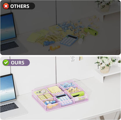 Marbrasse Desk Drawer Organizer, Metal Mesh Drawer Organizer Tray with 5 Adjustable Compartments,Desk Organizers and Accessories for Home,Office,Kitchen,Makeup,Vanity (Purple)