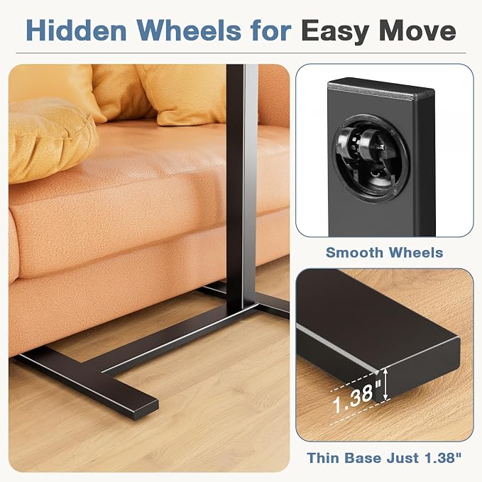 Adjustable Standing Desk Rolling Laptop Table with Wheels, Black | Tiltable Desktop Design for Comfortable Work, Reading and Study Spaces