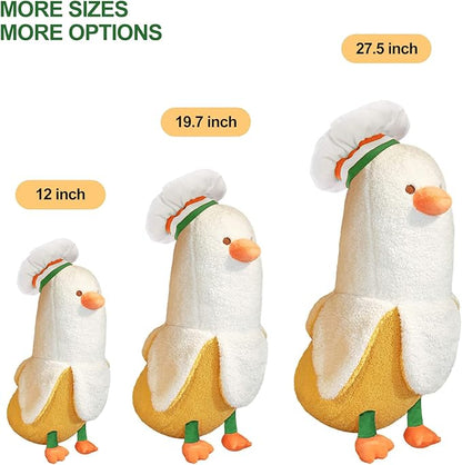 PEACH CAT Cute Banana Duck Stuffed Animal Long Banana Chef Duck Plush Pillow for Girls and Boys White 27.5"