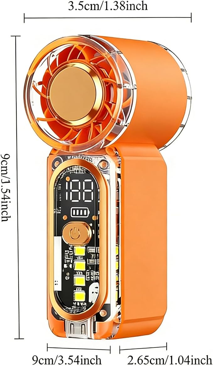 Portable Mini Handheld Fan, 100 Speed Adjustable Pocket Fan with Digital Display, USB-C Rechargeable Personal Fan, Long Battery Life, Small Cooling Fan for Travel(Orange)
