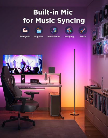 Govee RGBIC Floor Lamp Basic, 1000lm LED Corner Lamp, Black | Compatible with Alexa and Matter, Modern Floor Lamp with Music Sync and 16 Million DIY Colors, Standing Lamp for Bedroom