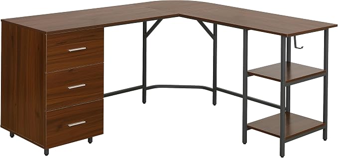 Techni Mobili L Shaped Desk - Two-Toned Computer Desk with Drawers & Storage Shelves - Simple Modern Furniture & Home Office Space Corner Table for Work & Writing | 59" two‑tone L‑shaped desk with storage shelves, durable frame, modern corner workstati...