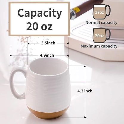 HASENSE Coffee Mugs Set of 2, Ceramic Coffee Cup for Men and Women, 20 oz White Mugs with Handle for Latte, Tea, Cocoa, Dishwasher and Microwave Safe