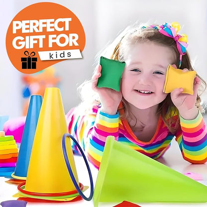 CircleCraft 31 Pcs. Plastic Cones and Rings Games Ring Toss Games for Adults, Carnival Games for Kids, Bean Bag for Kids Games Birthday Party, Yard Game, Sports & Outdoor Game for Family Party