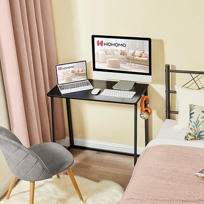 WOHOMO Folding Desk, 31.5" Foldable Computer Table for Small Spaces, Black | Easy Assembly and Fold, Sturdy Home office desks for Study Bedroom Dorm Space Saving Writing Work Apartment