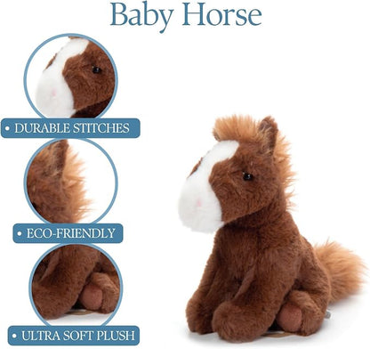 The Petting Zoo Horse Stuffed Animal Plushie, Gifts for Kids, Wild Onez Babiez Wildlife Animals, Brown Horse Plush Toy 6 inches
