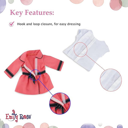 Emily Rose 18" Doll Paris Fashion Bundle - 7-Piece Chic Travel Outfit Set with Coat, Beret Hats, Graphic Tee & Ankle Boots - Gift Boxed French Style Clothes Compatible with American Girl Dolls