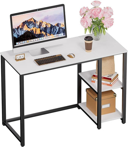 SINPAID 40" Small Computer Desk with Study Shelves for Home Office,White | Easy Assembly Study Desk, Sturdy Writing Desk for Bedroom & Home Office, Cream White