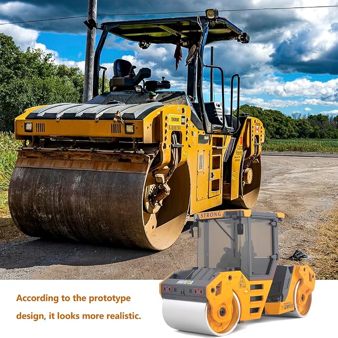 1/50 Scale Diecast Road Roller Toys Metal Engineering Road Planer Vehicle Truck Toy Construction Vehicles Model for Kids (1:50 Road Roller)