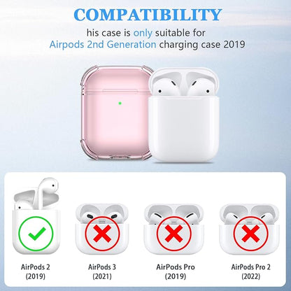 for Airpods 2nd Generation Case Cover, Clear Soft TPU Transparent Four Corner Military Grade Shockproof Protective Case with Cleaning Kit for Airpods 2 Gen Charging case 2019, Clear Pink