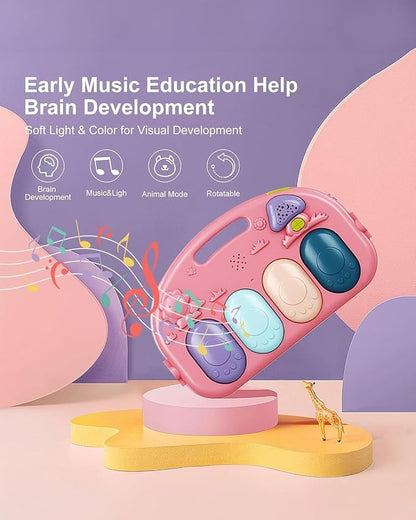 dearlomum Baby Play Mat Gym,Funny Play Piano Interactive Baby Activity Mat& 4 Wrist Rattle Socks, Boy & Girl Gifts for Newborn 0 to 3 6 9 12 Months(Pink)
