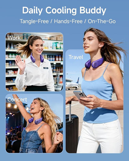 SWEETFULL Portable Neck Fan: 5200mAh Bladeless Personal Fan | 4 Speeds, 20H Max Runtime, No Hair Twist Quiet Wearable Fan for Travel | Birthday Gifts for Men Women Mom Dad