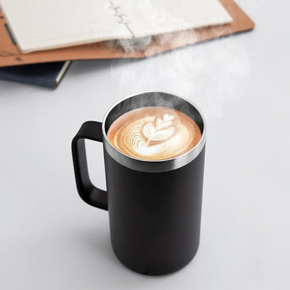 DOMICARE 24oz Mug with Handle and Lid, Stainless Steel Coffee Mug, Travel Mug with Handle, Double Wall Vacuum Coffee Tumbler, Reusable Insulated Cup, Black, Pack 8