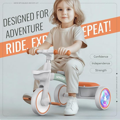 SEREED Colorful Lighting Toddler Tricycle for 2-5 Years Old Boys Girls, Adjustable Seat&Handlebar Trike, Removable Basket, Birthday Gift Idea for Kids Ages 2+ (Green)
