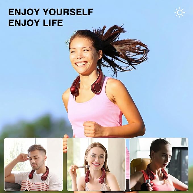 Morelax Neck Fan, USB Rechargeable Personal Fan,Hand Free Bladeless Portable Fans,4000 mAh, 3 Speeds,72 Air Faster softer 360° Cooling, Gift Suitable for Home, Office, Travel, Sports Red