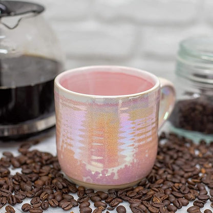 Elanze Designs Glossy Reactive Glaze Large 17 Fluid Ounce Everyday Kitchen Food Grade Ceramic Stoneware Coffee Mug Cup with Comfort Curved Handles, Set of 4, Rose Pink