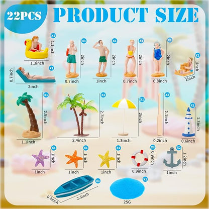 Warmtree 22PCS Beach Mini House Decoration Ocean Diorama Kit for DIY Beach Pool Cake Decorations Miniature Garden Summer Beach Swimming Party Favor Supplies