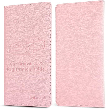 Valardoh Premium Car Registration and Insurance Card Holder, Car Document Holder for Cards, Driver License & other Essential Documents (Pink)