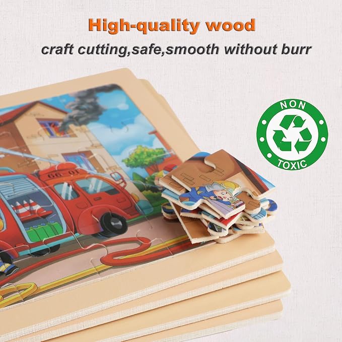 Puzzles for Kids Ages 4-6, 4 Packs 24 Piece Wooden Jigsaw Puzzle for Toddlers 5-8, Preschool Educational Puzzle Boards Toys Gifts for 4 5 6 7 8 Girls Boys