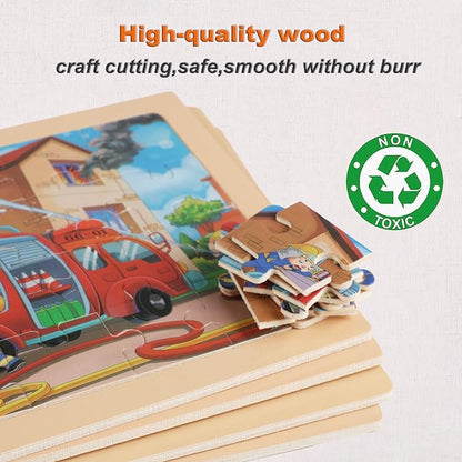 Puzzles for Kids Ages 4-6, 4 Packs 24 Piece Wooden Jigsaw Puzzle for Toddlers 5-8, Preschool Educational Puzzle Boards Toys Gifts for 4 5 6 7 8 Girls Boys