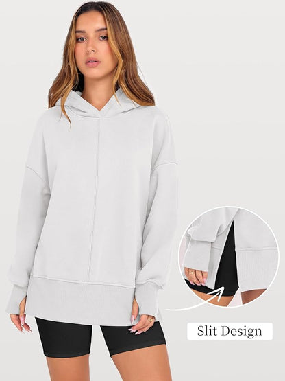 ANRABESS Womens Oversized Hoodies Long Sleeve Fleece Side Slit Hooded Sweatshirts Pullover 2026 Fall Outfits Y2K Clothes