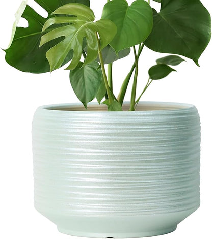 10 Inch Ceramic Plant Pot with Drainage – Large Flower Pot for Indoor Outdoor Plants, Modern Decorative Planter for Patio, Balcony, Garden, or Home Decor