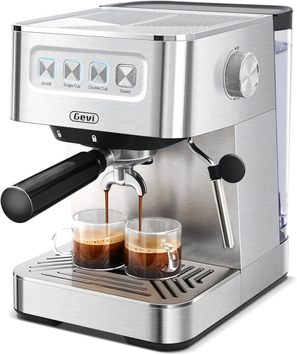 Gevi 20 Bar Espresso Machine, Programmable Coffee Maker with Milk Frother | Budget under$100; Removable Water Tank; Produce Good Crema; Include Necessary Accessories; Can Make Americanos; Easy to Clean