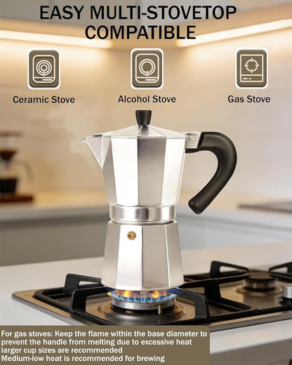 Coffee Maker Stovetop Espresso Maker 12 Cup Aluminum Moka Pot Percolator 20oz 600ml Easy Brewing for Electric Ceramic Stoves Home Camping Italian Cuban Café Classic Silver