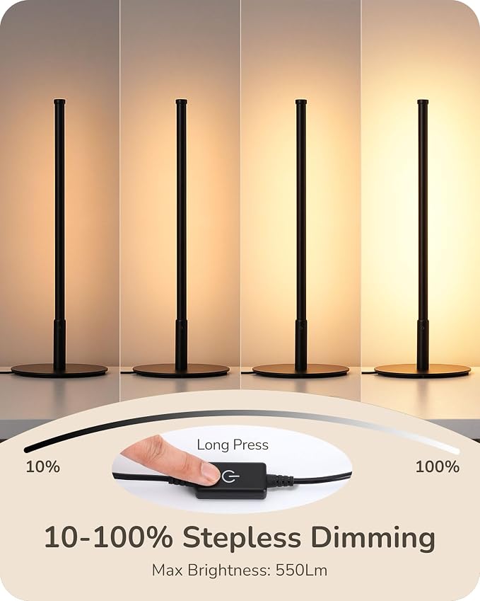 EDISHINE Upgraded LED Table Lamp Set of 2, Stepless Dimmable Bedside Lamps with Metal Finish & 3 Color Temperature, 6W Modern Desk Lamps, Black Nightstand Lamp for Bedroom, Living Room, Corner, Gift | Stepless Dimmable, Metal Finish, 3 Color Temperatur...